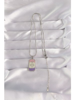 Bsre Gümüş Renk Karışık Mineli Ay Figür Tarot Kolye (316L Çelik)