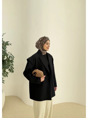 Moda Aksa 7637 Kol Detay Oversize Ceket Siyah