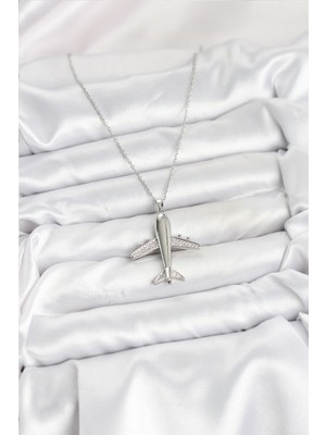 Bsre Gümüş Renk Uçak Model Kadın Kolye (316L Çelik)