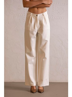 ZERO ZERO THREE NINE Pileli Geniş Paça Kadın Pantolon