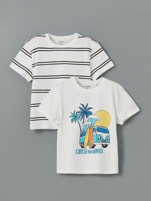Lc Waikiki Yeni Sezon Bisiklet Yaka Çizgili Erkek Çocuk Tişört 2'li