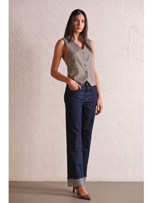 ZERO ZERO THREE NINE Straight Fit Dikiş Detaylı Denim Kadın Pantolon