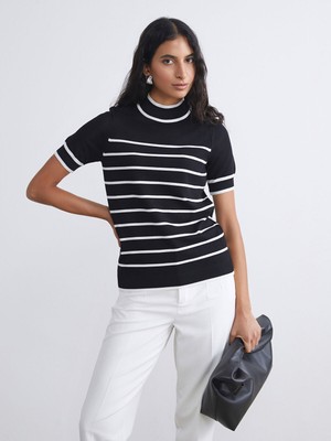 Lc Waikiki Yeni Sezon Dik Yaka Çizgili Kadın Triko Kazak