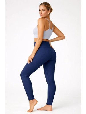 Beruflic Fitilli Full Likralı Yüksek Bel Toparlayıcı Tayt Günlük ve Spor Kullanım - Lacivert