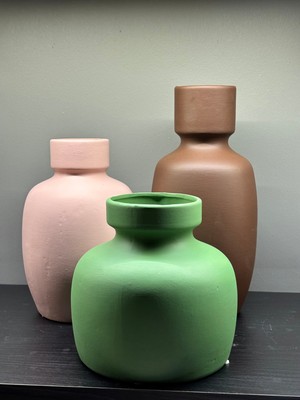 NuN Studio Mat Renkli Modern Dekoratif Seramik Vazo Seti (3’lü)