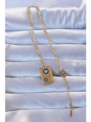 Bsre Altın Renk Işlemeli Nazarlı Vintage Kolye (316L Çelik)