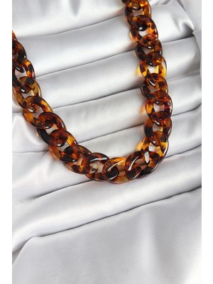 Bsre Mika Kalın Zincirli Kadın Kolye (Leopar Desenli )