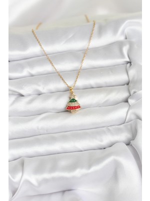 Bsre Gold Çam Ağacı Yılbaşı Temalı Kadın Kolye (316L Çelik)