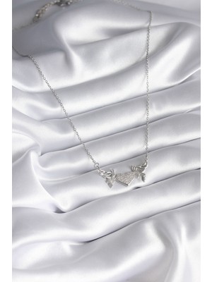 Bsre Gümüş Renk Kanat Kalpli Kadın Kolye (316L Çelik)