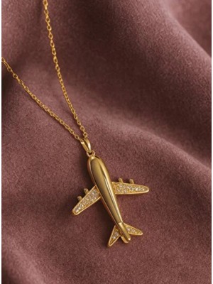 Çelik Gold Renk Uçak Kolye