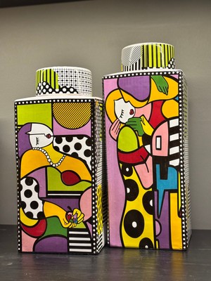 NuN Studio Modern Pop Art Desenli Dekoratif Seramik Vazo Küp Seti (2’li)