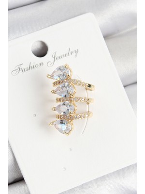 HERŞEYBURDAMODA Pirinç Zirkon Taşlı Damla Model Gold Renk Sağ Kıkırdak Küpe