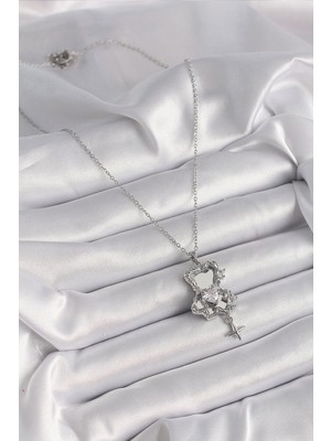 Bsre Gümüş Renk Ayna Ayıcık Model Kalp Detay Kadın Kolye (316L Çelik)