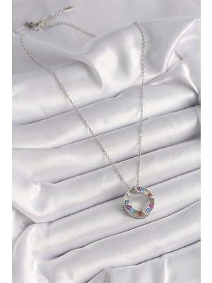 Bsre Gümüş Renk Zincir Renkli Xoxo Model Kadın Kolye (316L Çelik)