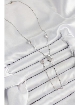 Bsre Pirinç Zirkon Taşlı Kutup Yıldızlı Y Kolye (Gümüş Renk)