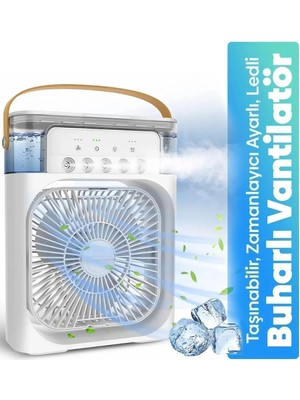 Calperia Taşınabilir Işıklı 5 Spreyli Vantilatör Buzlu Buharlı Vantilatör Mini Fan Nemlendirici - Lisinya