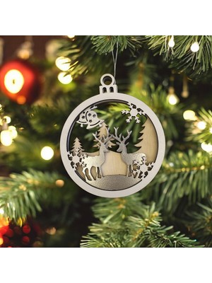 1 Fark Ahşap Üç Boyutlu Rölyef Yılbaşı Ağaç Süsleri- Geyik -2 Adet