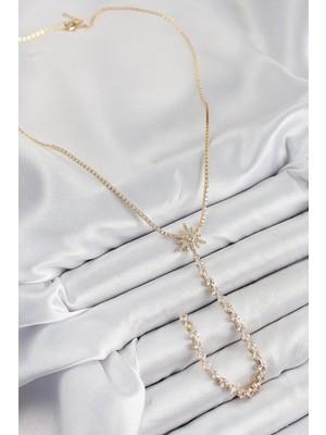 Bsre Pirinç Zirkon Taşlı Kutup Yıldızlı Y Kolye (Gümüş Renk)