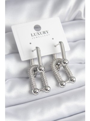 Hsc Bilişim Pirinç Gümüş Renk Zirkon Taşlı Tiffany Model Vip Seri Kadın Küpe - TJ-BKP8335