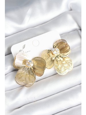 Hsc Bilişim Çiçek Model Gold Renk Pirinç Kadın Küpe - TJ-BKP11293