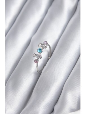 Maral Group Gümüş Renk Renkli Zirkon Taşlı Kadın Yüzük