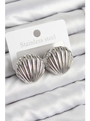 Hsc Bilişim Pirinç Istiridye Model Gümüş Renk Kadın Küpe - TJ-BKP11013