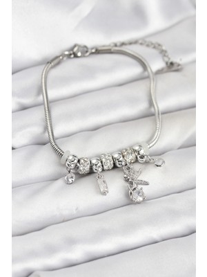 LTG Nova Pirinç Gümüş Renk Tinkerbell Charmlı Kadın Bileklik