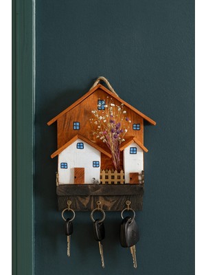 Anı Atölyesi Bahçeli Ev Tasarımlı Dekoratif 3 Kancalı Ahşap Duvar Anahtarlık