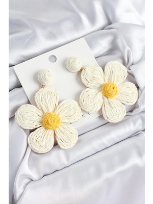 Hsc Bilişim Pirinç Krem Papatya Model Gold Renk Kadın Hasır Küpe - TJ-BKP10896