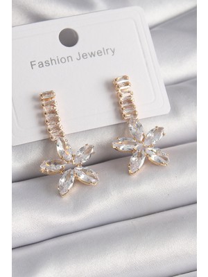 Hsc Bilişim Pirinç Gold Renk Su Yolu Zirkon Taşlı Çiçek Model Kadın Küpe - TJ-BKP9616