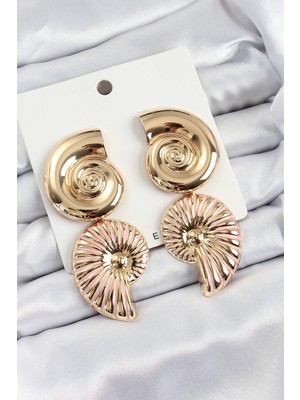 Hsc Bilişim Pirinç Sarmal Sallantılı Deniz Kabuğu Model Gold Renk Küpe - TJ-BKP10770