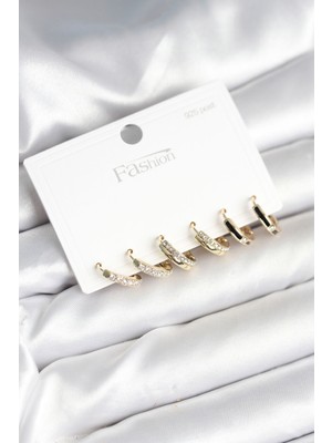 SHC4200 Pirinç Gold Renk 925 Ayar Gümüş Çivi Kadın Küpe Seti - TJ-BKP11275