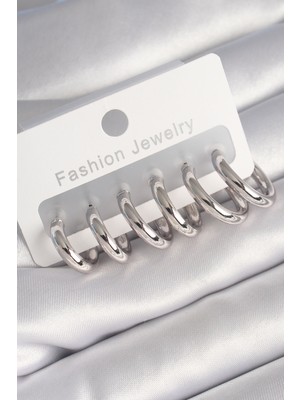 SHC4200 Pirinç Gümüş Renk Halka Model Kadın Küpe Seti - TJ-BKP8764