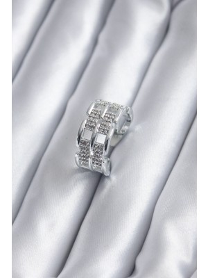 Pazarcan Gümüş Renk Zirkon Taşlı Kemer Model Kadın Yüzük