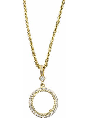 Vipfoni Altın Kaplama Zirkon Taşlı Çeyrek Uyumlu Içi Boş Burgu Zincirli Kolye