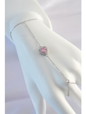 SHC4200 316L Çelik Gümüş Renk Pembe Zirkon Taşlı Kalp Model Şahmeran - TJ-SN582