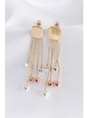 SHC4200 Pirinç Gold Renk Düz Plaka Renkli Kalp Detay Küpe - TJ-BKP8911