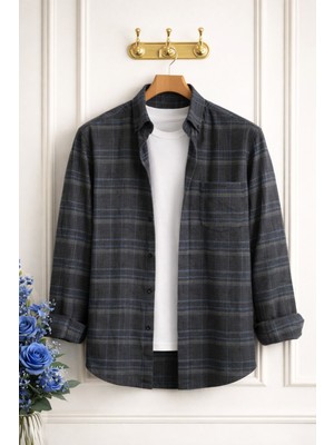 Varetta Erkek Füme Kışlık Gömlek Cepli Klasik Kesim