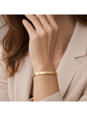 Yush Aksesuar Vida Desenli Taşlı Çelik Kelepçe Bileklik