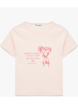 Koton Slim Fit Kısa Kollu Bisiklet Yaka Pamuklu Fiyonklu Baskılı Tişört