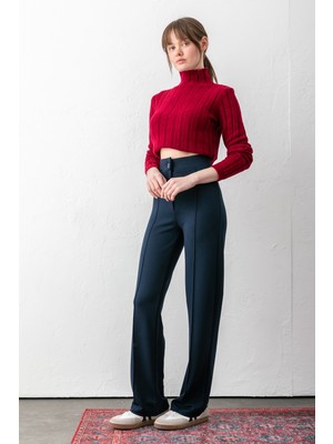 Sea Milano Kadın Düğmeli Modal Yüksek Bel Pantolon | Rahat Kesim, Likralı, Toparlayıcı, Günlük & Ofis