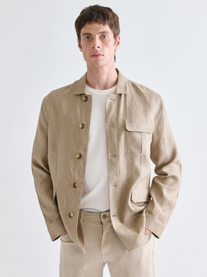 Lc Waikiki Yeni Sezon Standart Kalıp Gömlek Yaka %100 Keten Erkek Mont