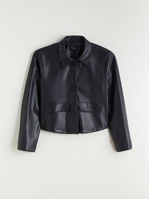 Lc Waikiki Yeni Sezon Gömlek Yaka Kadın Deri Görünümlü Ceket