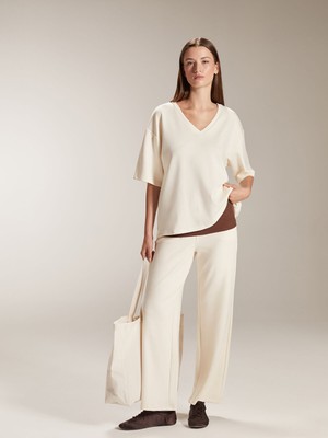 Lc Waikiki Yeni Sezon V Yaka Nakışlı Oversize Kadın Tişört