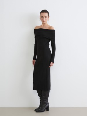 Lc Waikiki Kayık Yaka Uzun Kollu Triko Elbise Klasik Stil Bodycon Silüet
