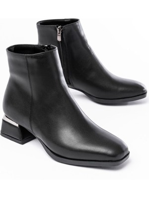 Zerenyus ZRİN-500 Premium Siyah Topuklu Fermuarlı Günlük Kadın Bot