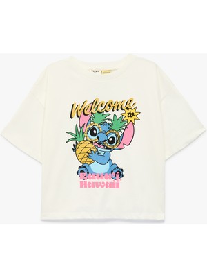 Koton Stitch Baskılı Kısa Kollu Bisiklet Yaka Pamuklu Lisanslı Tişört