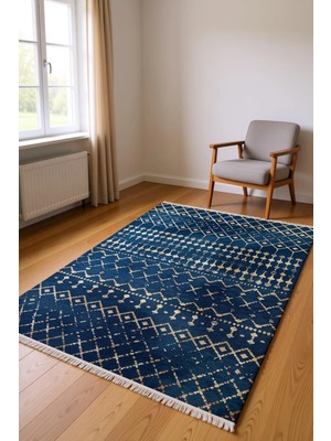 Blghome Indigo Mavi Tasarım Kolay Tamizlenir Dekoratif Halı