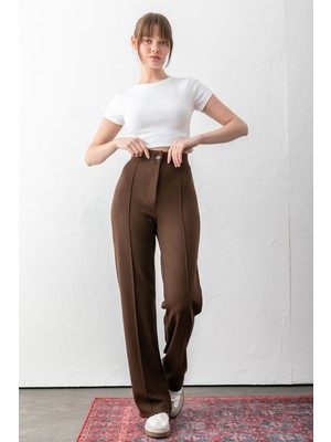 Sea Milano Kadın Düğmeli Modal Yüksek Bel Pantolon | Rahat Kesim, Likralı, Toparlayıcı, Günlük & Ofis