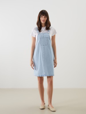 Lc Waikiki Yeni Sezon Kare Yaka Düz Askılı Kadın Jean Salopet Elbise